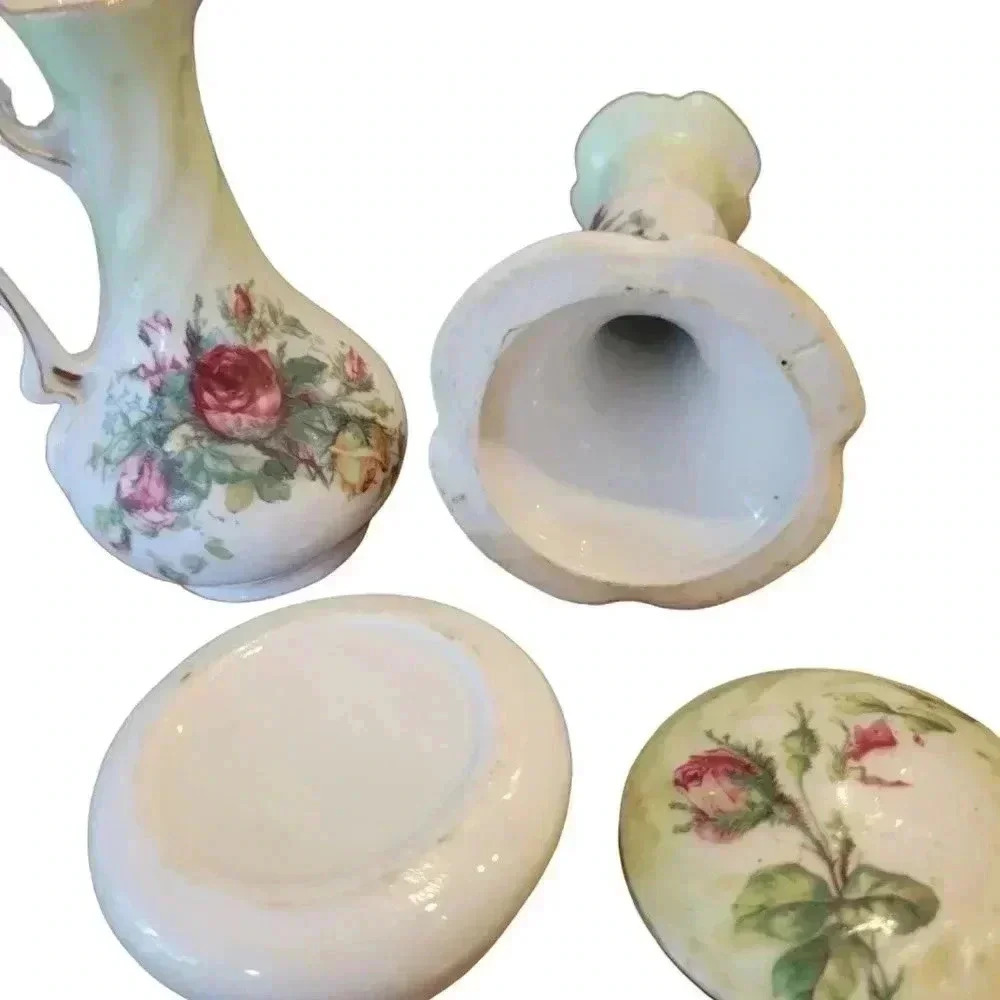 5 Piece Vintage Woman's Decorative Dresser Set floral  ceramic - Picture 3 of 8